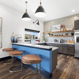 a resident kitchen with a large island